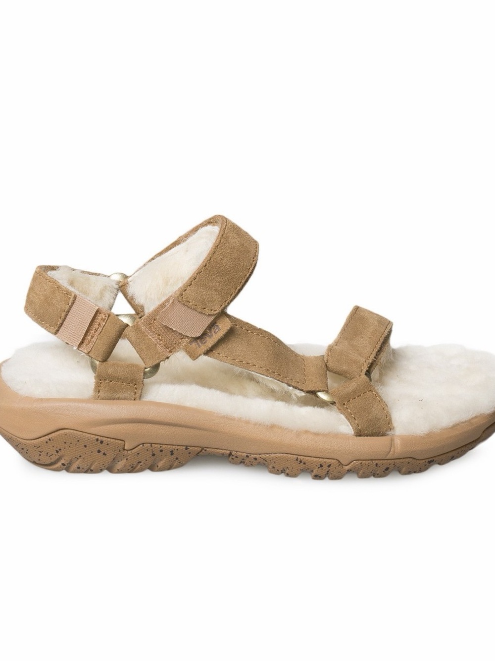 Teva Women's Hurricane Tan Suede Shearling Sherpa leather Strap Sandals Pecan